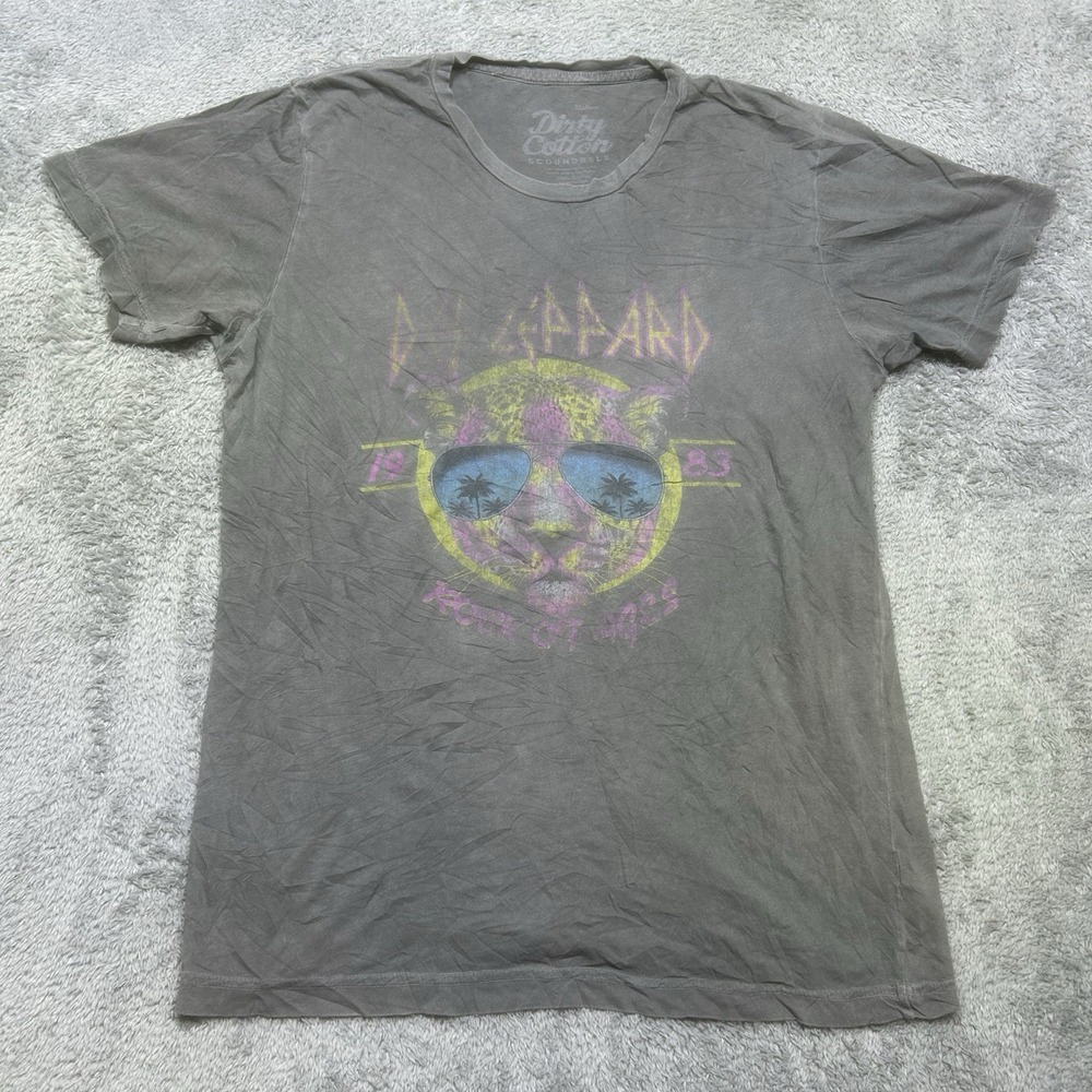 Def Leppard Rock‎ Of Ages T-Shirt Women's M Gray Band Dirty Cotton Scoundrels
